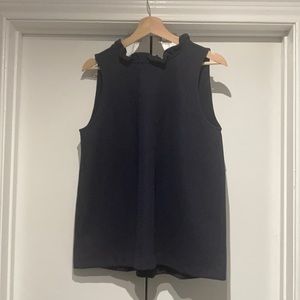 Ann Taylor Navy Split Back High Neck Blouse